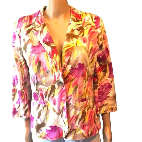 Notations y2k Florals prints 1 Button blazer jacket career wear women size M - Picture 1 of 6